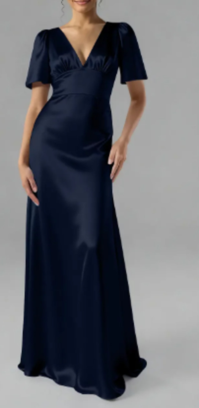 AW BRIDAL SZ 2 XS dark navy blue Adriana bridesmaid gala party maxi dress b47